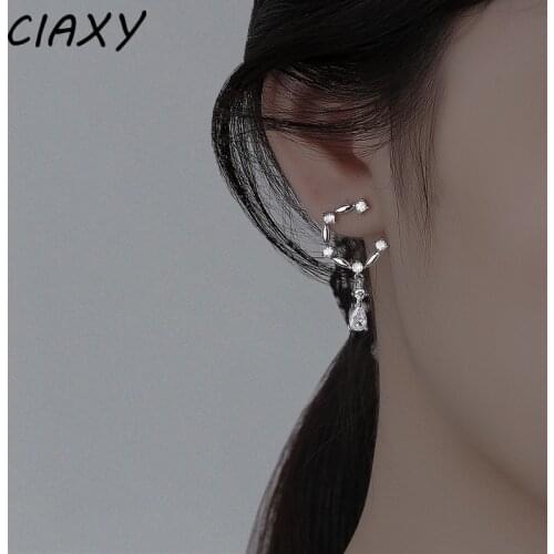CIAXY 925 Sterling Silver Water Drop Zircon Stud Earrings for Women Semicircle Design Letter Earrings 2021summer Fashion Jewelry