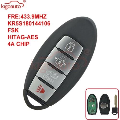 Kigoauto FCC KR5S180144106 smart key 4 button 433.9MHZ FSK HITAG-AES 4A CHIP for Nissan Rogue 2016 2017 2018 285E3-4CB6C