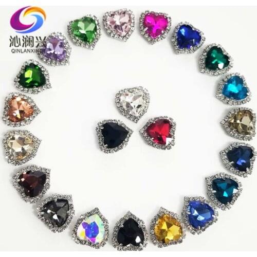 Mix color silver bottom heart shape Crystal glass buckle,top grade sew on rhinestones for Diy/jewelry accessories 12mm/14mm/18mm