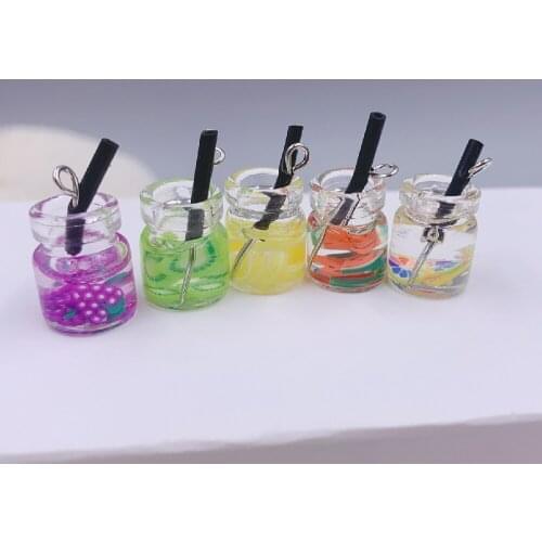 3 pcs Glass Fruit Tea Fun Resin Charms Pendant For DIY Making Accessories