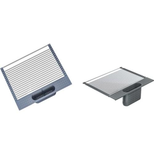 Kitchen Sink Roll-Up Dish Drying Rack Stainless Steel Cutlery Drainer with Cutlery Holder for Kitchen Sink