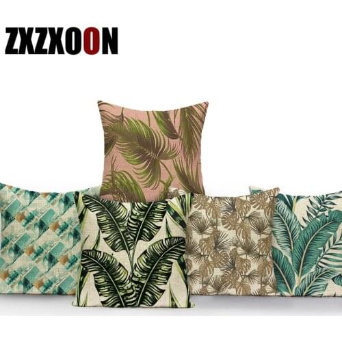 Tropical Plant Palm Leaf Monstera Leaves Polyester Sofa Home Car Cushion Cover for Living Room Decoration Pillow Cover