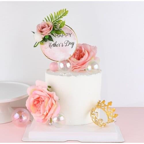 Cake decoration round iron rose green leaves mothers day aesthetic theme Happy Birthday cake Topper decoration Supplies