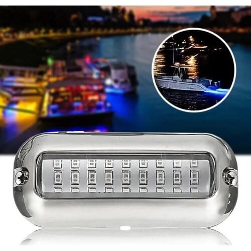Universal 12V Led 27 LED Marine 316 Stainless Steel Underwater Pontoon Lamp Waterproof Boat Transom Light White/Blue