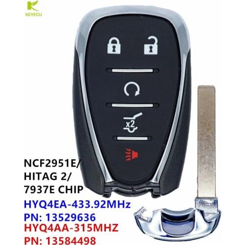 KEYECU Replacement Smart Proximity Key 5 Button 433MHZ HYQ4EA OR 315MHZ HYQ4AA for Chevrolet Equinox Traverse 2018 2019 2020