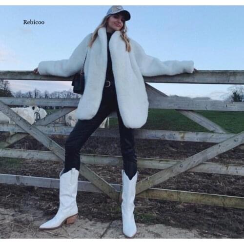 Women Ins Fashion Tide with The Same Noble Lady Street Style Temperament White Fur Jacket Female Imitation Winter New