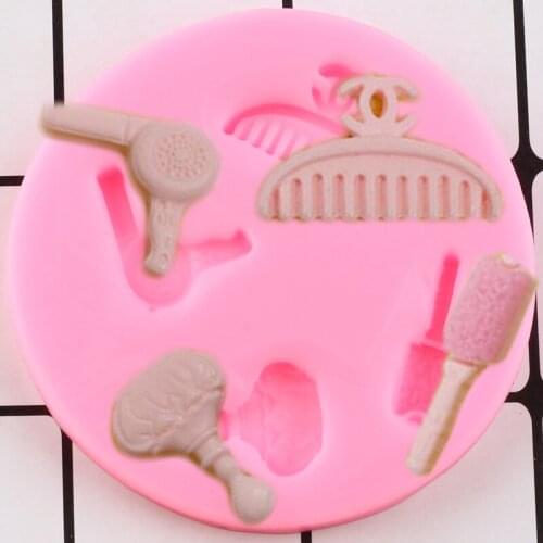 Woman Hair Beauty Makeup Tools Silicone Mold DIY Party Comb Mirror Fondant Cake Decorating Tools Candy Chocolate Gumpaste Molds