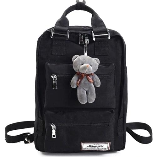 Women Backpack Solid Color Laptop Travel Rucksack for Teenager Girl Student School Bag Bagpack Bear pendant Mochila Sac A Dos