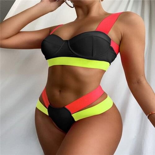 2021 Woman Push Up Bikini Summer Sexy Beach Bikini For Ladies Fashion Biquini Stitching Color Biquinis Bathing Suit Swimsuits