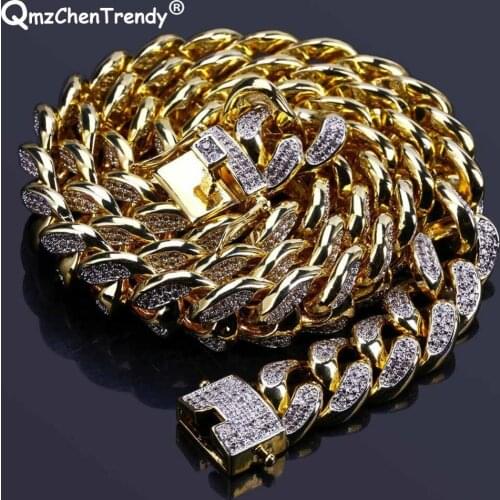 13MM Men Women Hip Hop MIAMI CUBAN LINK Fully CZ Chain Necklace Casting Micro Cubic Zirconia Clasp ICED OUT Bling Jewelry