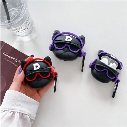 3D Cartoon Music P French Bulldog Wireless Bluetooth Earphone Case For Airpods 1/2 Charging Box Silicone Case For Airpods Pro 3