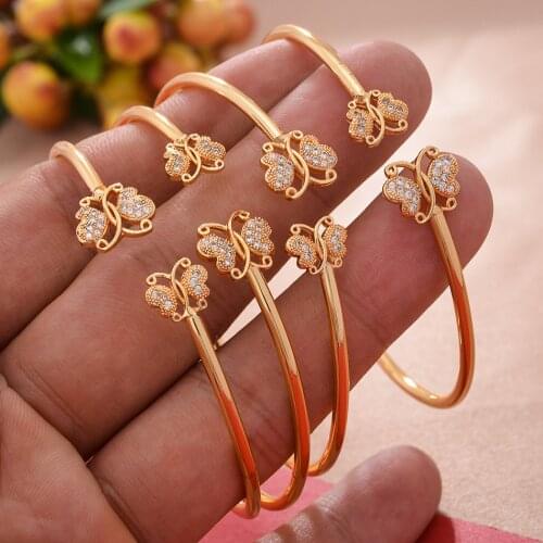 4pcs/Set Gold Color Cuff Bangles For Women Indian African Dubai Butterfly Bracelet&Bangles Party Wedding Gifts Adjustable