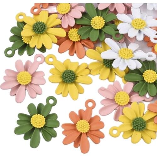 5pcs Spray Painted Alloy Pendants Charms Daisy Flower for Jewellery Earrings Bracelet DIY Making Accessories Mixed Color