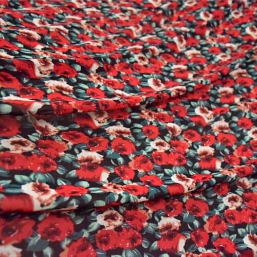 50*150cm Fashion Sweet Red Flower Floral High Twist Chiffon Fabric Dress Womens Childrens Clothing Handmade DIY Fabric