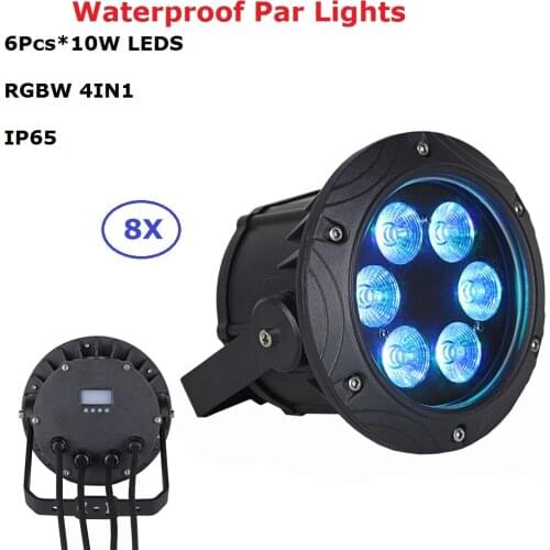 8XLot Portable New LED Par Lights Waterproof 6X10W RGBW Quad Color Outdoor Flat Par Can IP65 Stage Effect Lighting Dj Lights