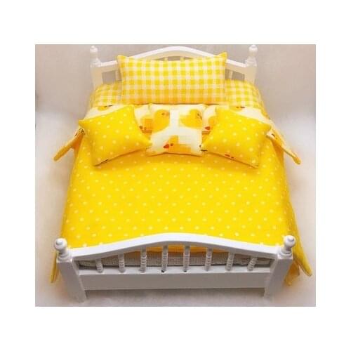OB11 doll accessories are suitable for BJD 1/12 stylish European simple and generous wooden bedroom bed + mattress + bedding