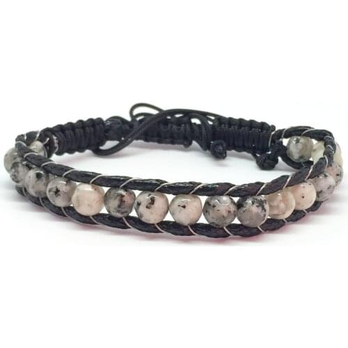 Axexuar Obsidian Stone Steel Leather Beaded Drawstring Natural Adjustable Macrame Knitted Male Women 'S Fashion Trend Bracelet 2021 Season