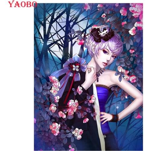Yaobo 5D Diamond Painting Full Square Fantasy girl with flowers Diamond Mosaic Stitch Embroidery Rhinestone Decorations For Home