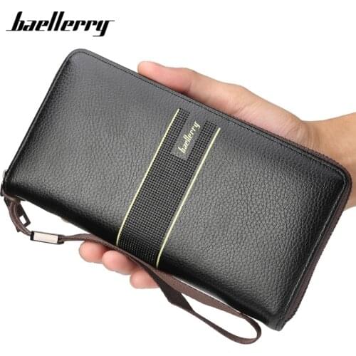 Beallerry Big Capacity Wristband Men Wallets Leather Card Holder Phone Pocket Long Wallet Male Zipper Clutch Purse Man Carteira