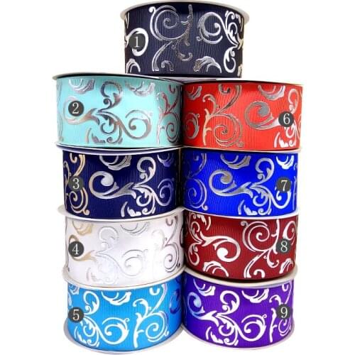 Free shipping 50 yard per size foil swirl printed grosgrain ribbon SP-38-S-075