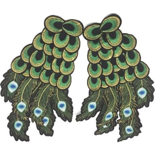 Large Domineering Peacock Feather Sew On Patch DIY Embroidered Applique Peacock Wings for Decoration Clothing Accessory