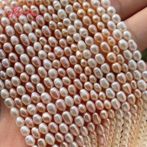 3-3.5mm Oval Freshwater Pearl Loose Beads Smooth Natural Stone Beads For DIY Necklace Bracelat Earring Jewelry Making Str 14.5"