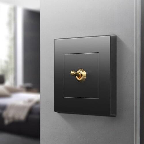 Black 1-4 Gang 2 Way Brass Toggle Switch Type 86 Concealed Household Wall Light Retro Switch USB Socket Panel