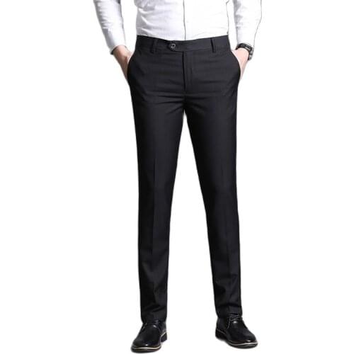 2021 Year-round in stock mens solid color slim-fitting non-iron feet pants work pants plus fat plus trousers