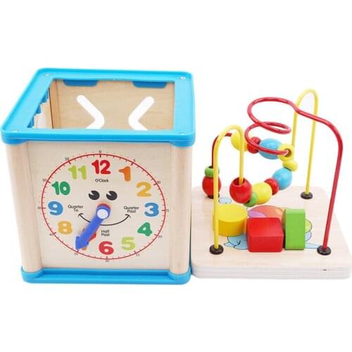 Wooden Bead Maze Multi-function Wooden Math Around Bead Maze Letters Recognition Abacus Clock Learning Educational Toy for Kids