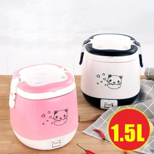 1.5L MINI Electric Rice Cooker Portable Cooking Steamer Multifunction Food Container Soup Pot Heating Lunch Box 1-3 people