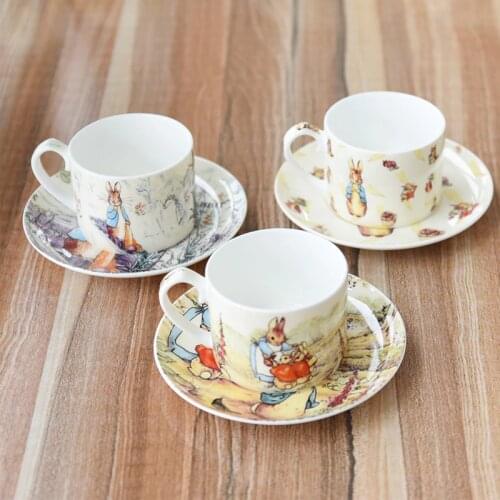 European Bone China Coffee Cup Saucer Cartoon Lookout Rabbit Red tea Milk cup English afternoon tea set Creative Gifts