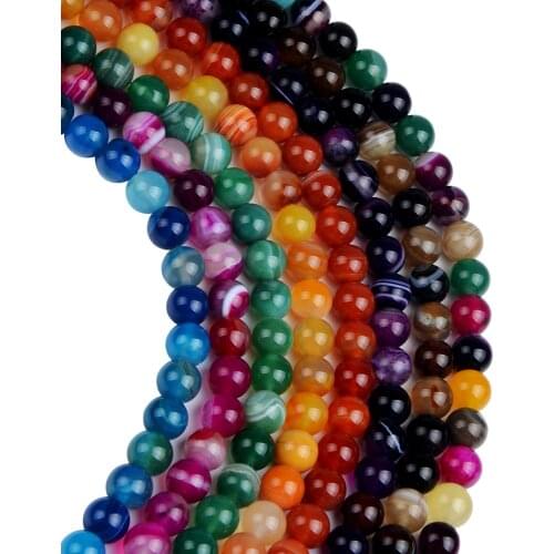 Purple Blue Green Stripe Agates Carnelian onyx Beads Round Spacer Loose Natural Stone Beads For Jewelry Making DIY 4 6 8 10 12mm