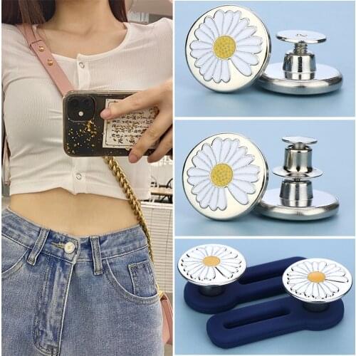 3pcs Little Daisy Buttons For Snap Fastener Clothing Jeans Perfect Fit Waist Metal Buttons Sewing Buttons DIY Waistband Expander