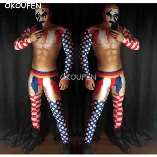 Bar nightclub male singer DS 3D fake muscle abdominal muscles clown stitching theme party costume