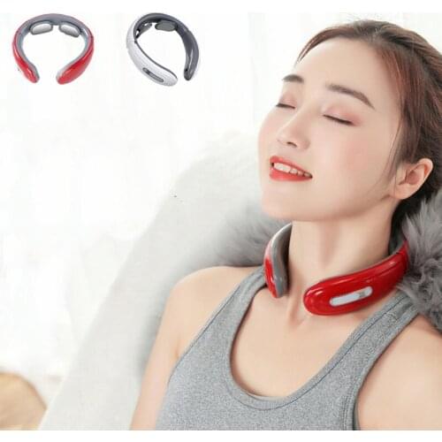 Neck Massager Electric Shock Relaxation Relief Neck Shoulder Pain 6 Modes Control Low Frequency Adjustable Vertebra Health Care