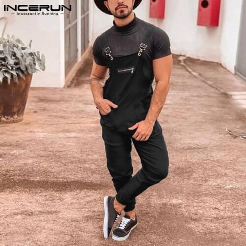 Fashionable Rompers European And American New Mens Casual Streetwear Trendy Loose Solid Sleeveless Jumpsuit S-5XL INCERUN 2021