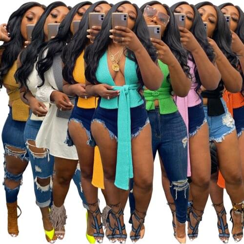 Fashion Fall Summer Knitted Crop Tops Sweaters Sleeveless Pullover Female Bandage Sweater Solid Chic Fashion Top Women