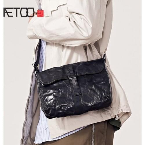 AETOO Mens leather retro messenger bag, mens trendy leather shoulder bag, fashionable mens bag