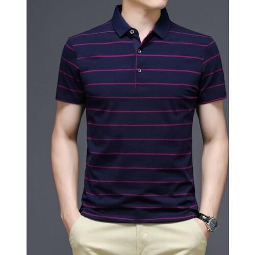 Dads short sleeve POLO shirt mens stripe summer thin Lapel 95 cotton half sleeve business casual breathable polo mens shirt