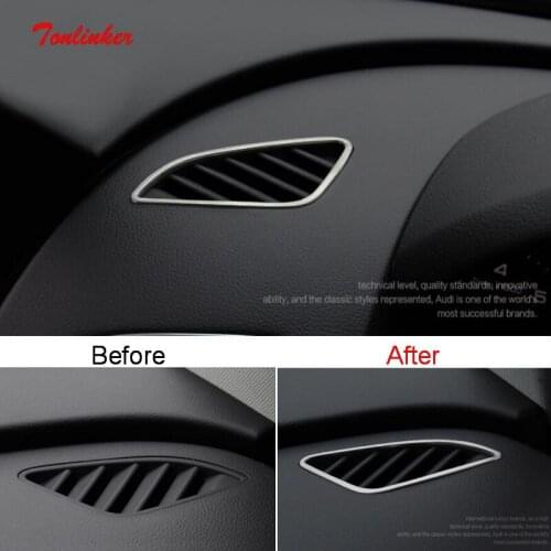 Tonlinker Dashboard small outlet Cover Case Stickers for AUDI Q3 2013-15 Car Styling 2 PCS Stainless Steel Cover Stickers
