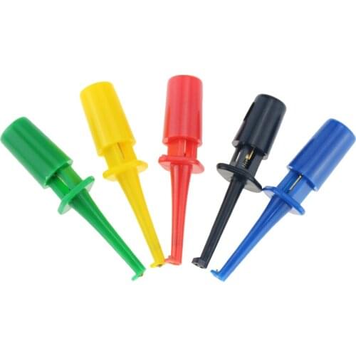 5PCS Small Single Test Hook Clip Test Probe for Electronic Testing Large Size Round Crocodile Clip Hook Test Clip Length 44mm