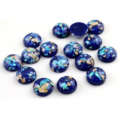 New Fashion 40pcs 8mm 10mm 12mm Dark Blue Colors Built-in metal foil Flat back Resin Cabochons Cameo