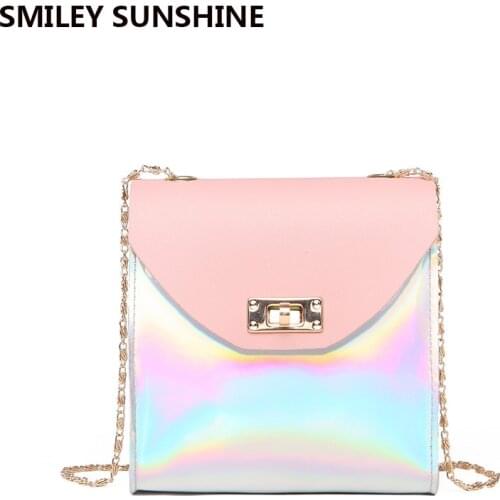 Rainbow Transparent Hand Bag Mini One Shoulder Messenger Bag Women Small Handbag Fashion Chain Crossbody Bag for Women 2018