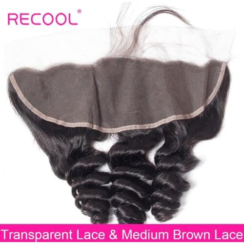 Recool HD Transparent Lace Frontal Closure 8 - 22 inch Remy Brazilian Loose Wave Swiss Lace Human Hair Lace Frontal Closure