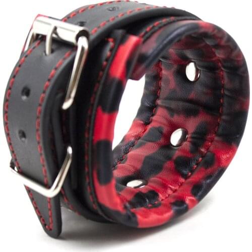 Sex Toys Leather Leopard Handcuffs Red Iron Chain Sex Toys Tied Hands Bondage Toys