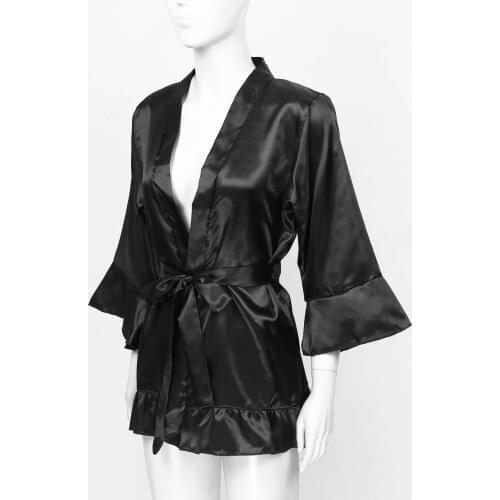 Silk Robe Sleep Suit Women Satin Pajamas Gown Set V-Neck Pijamas Sleepwear Home Nightwear Spring Nightdress with Belt G-string