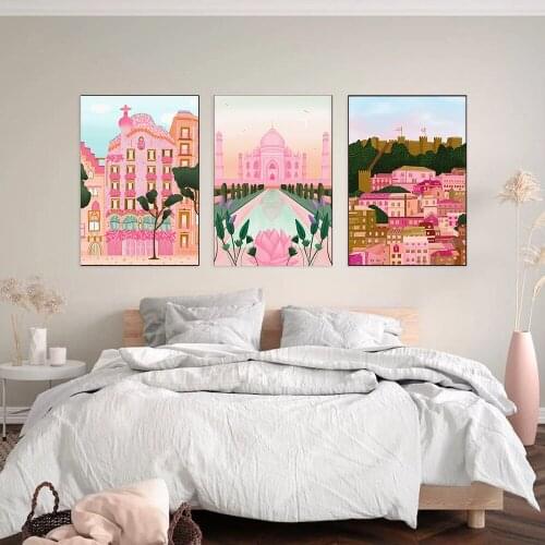Nordic Travel Decoration Picture Italy Positano Pisa Lisbon Barcelona Architecture Poster Pink Moscow Print Painting
