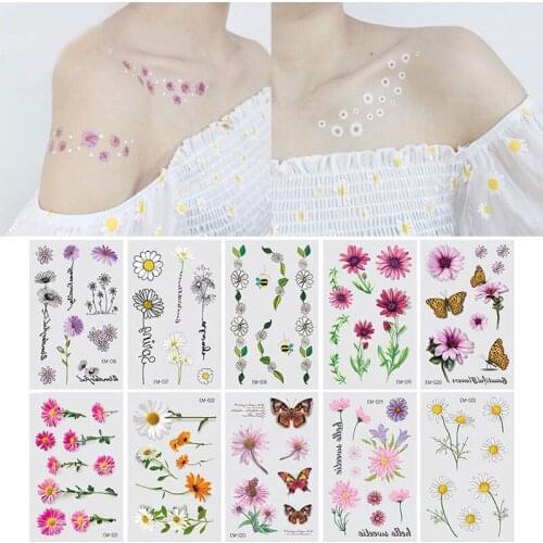 Waterproof Small Daisy Tattoo Sticker Long Lasting Small Daisy Sunflower Sticker Temporary Tattoo Colorful Arm Legs Body Art