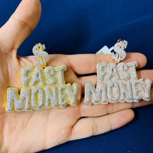 High quality Iced Out Bling 5A Zircon Cz Fast Money Pendant necklace Hip hop Color Gold Plated Tennis Rope Chain men boy Jewelry