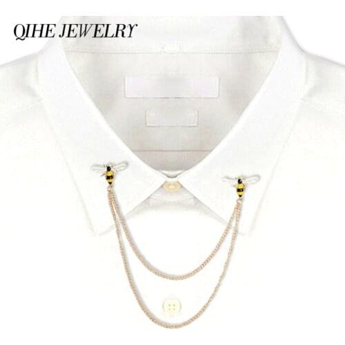 Cute Bee Vintage Brooches Animal Alloy Metal Chain Man Suit Shirt Collar Tassel Lapel Pin Women Jewelry Gift